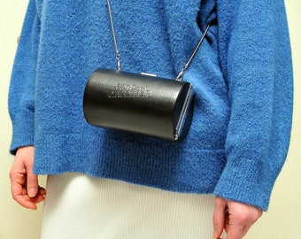 Vintage Jean Paul Gaultier Clutch Cylinder Bag Black cylinder purse Barrel bag French Haute Couture jpg