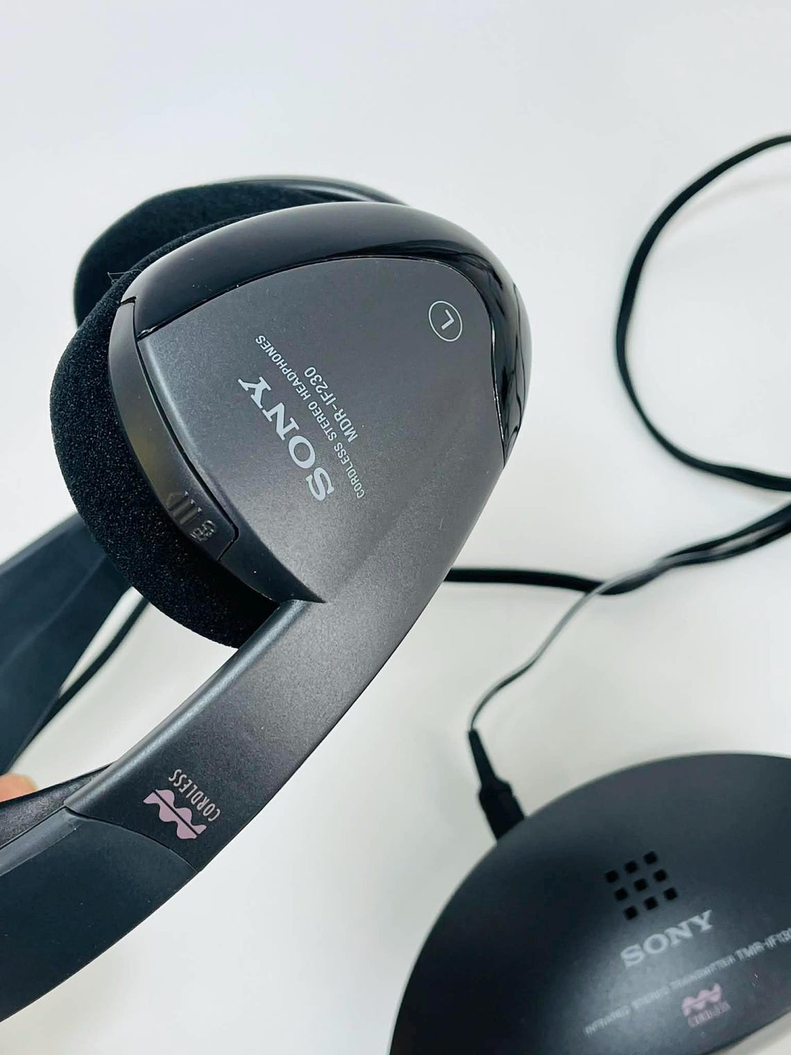 FREE usa shipping full set wireless Sony 90s Headphones cordless Stereo Headphone System Vintage MDR-IF130k earphones, foto 3 di 5