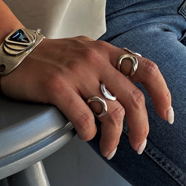 Antiker Silberdraht für Frauen | Stapeln unregelmäßige Drähte offener Ring | moderne kunst unikat ring | verstellbarer minimal gewellter Ring| Geschenkidee