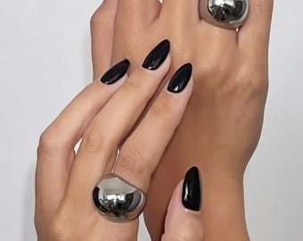 Anillo de cúpula ovalada, ancho, grueso y brillante: acero inoxidable, tallas 7 y 8 de EE. UU.