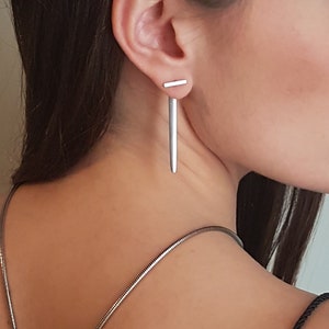 Silver pointy ear jackets, ear climbers earrings, spiked threader Earrings, Uno de 50 style earrings, front/back earrings, women&#39;s gift