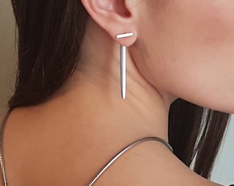 Pendientes de plata con forma de chaqueta puntiaguda, pendientes trepadores, pendientes con pinchos, pendientes estilo Uno de 50, pendientes delanteros/traseros, regalo para mujer