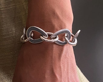 Silver plated large links bracelet, thick oval drop links bracelet, unique modern rock chain bracelet, chunky statement bracelet, gift idea