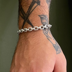 Massive Kette für Herren, Silbermanschette • Silber Abgerundetes Box Kettenarmband • Box Kettenarmband • Verstellbares Armband von AnAngelsHug • Geschenk für Ihn