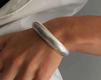 Glossy matte chunky open cuff, thick bulky torque bangle, XL adjustable smooth bracelet, antique silver wide stacking bracelet, gift for her