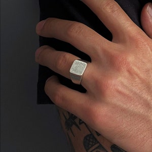 Smokey Grey Square Open Ring• Unisex Classic Signet Ring• Shiny Silver Plated Ring• Antique Silver Vintage Style Band Ring by AnAngelsHug