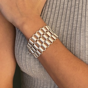 Rock Style Shiny Extra Lightweight Chain Bracelet• Vintage Triple Chain Chunky Bracelet• Silver Oversized Wide Cuff AnAngelsHug• Gift Idea