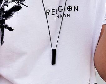 Minimal Black Chain Necklace with Geometric Tube Pendant: Stainless Steel Chain