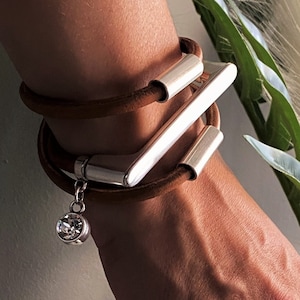 Leather bracelet, womens wrap bracelet, wrap leather cuff, metal cuff, womens leather jewelry, Uno de 50 Style, rock style bracelet