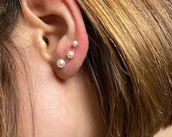 Three Pearl Sterling Silver Climber Earrings• Minimal Pearl Ear Cuff Earrings• Modern Pearl Stud Earrings by AnAngelsHug• Mothers Day Gift