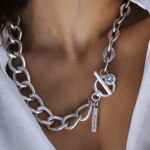NEW! Statement chains Swarovski necklace, curb chain choker, antique silver chunky necklace, oxidized silver bold necklace, uno de 50 style.