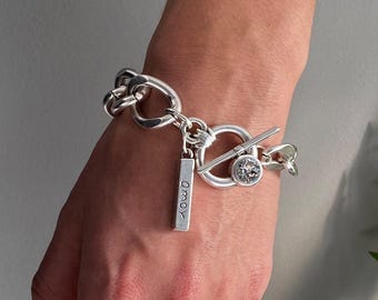 NEW! Swarovski uno de 50 style thick chain bracelet, oversized curb link chain bracelet, chunky antique silver crystal bracelet, gift idea