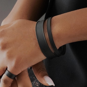 Womens Black Cuff Bracelet• Black Thin Bangle Bracelet• Channel Cuff Bracelet• Domed Bracelet• Black Bracelet by AnAngelsHug• Birthday Gift