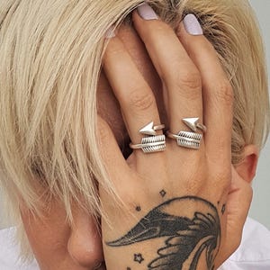 Wrap Around Silver Arrow Adjustable Ring• Antique Silver Solid Arrow Ring• Minimal Knuckle Ring• Double Wrap Open Ring by AnAngelsHug• Gift