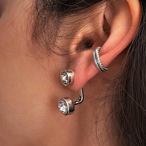 Pendientes dobles de estilo artesanal con cristales SWAROVSKI, pendientes de cristal frontales y traseros, pendientes de estilo vintage, cristales redondos, joyas de tendencia con forma de cáscara de huevo.