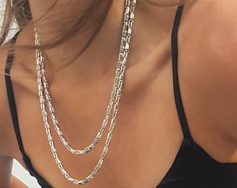 Waterproof Silver Stainless Steel Link Chain Layered Necklace: Chunky Industrial Style Chain