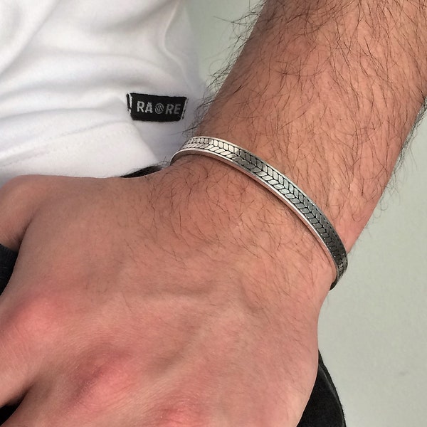 Mens silver minimal bracelet, mens open metal cuff, unisex solid brass cuff bracelet, adjustable mens bracelet, solid brass mens cuff