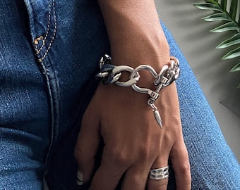 Statement XL aluminum chain cuff, oversized lightweight curb chain bracelet, shackle thick chain sharp bracelet AnAngelsHug, Christmas gift