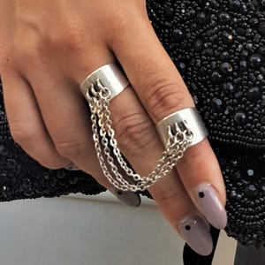 Verbonden kettingringset, antiekzilveren drievoudige knokkelringset, stapelringen met meerdere ringen, verstelbare dubbele kettingring