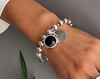 Womens silver bracelet, chunky chain bracelet, silver ball chain cuff, thick chain bracelet, Uno de 50 bracelet, womens gift, gift for women