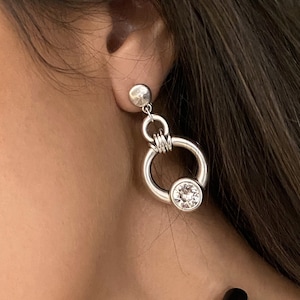 Polished silver Swarovski earrings, Uno de 50 style crystal earrings, luxury bold dangle earrings, modern crystal earrings, gift for her