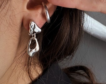 Distressed dangle earrings, molten spiked earrings, abstract shaped earrings, oxidized modern rock earrings, unique drop earrings, gift idea