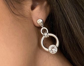 Polished Silver Swarovski Earrings• Uno De 50 Style Crystal Earrings• Luxury Bold Dangle Earrings• Modern Crystal Earrings• by AnAngelsHug