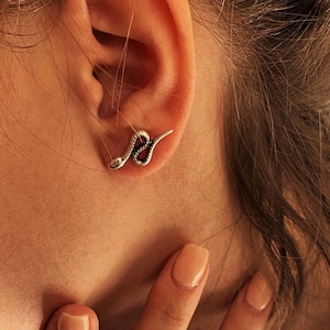 Minimal Silver Snake Stud Earrings• Dainty Tiny Serpent Climber Earrings• Small Everyday Animal Earrings by AnAngelsHug• Nature Lovers Gift