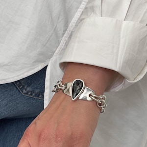 Pulsera de cadena Swarovski estilo Uno de 50, pulsera de cadena gruesa ajustable, pulsera con cristales, brazalete de cadena de rock moderno, regalo para mujer
