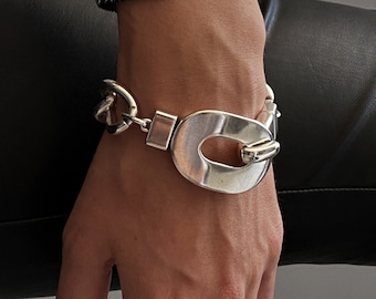 Bracciale a gancio grande con catena a cordolo oversize, bracciale a catena pesante con chiusura larga, bracciale grosso con chiusura ovale in metallo, regalo da donna