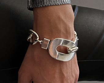 Pulsera de cadena de eslabones extragrande con gancho grande • Pulsera de cadena gruesa y pesada con cierre de candado ancho • Pulsera de puño gruesa con cierre ovalado llamativo de AnAngelsHug