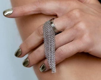 Anillo con borla plateada: Acero inoxidable chapado en oro blanco de 18 quilates, talla 7 (EE. UU.)