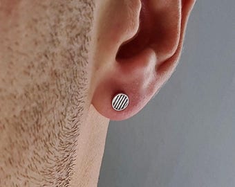 Mens Little Round Disk Earrings• Mens Minimalist Silver Earrings• Mens Small Circle Stud Earrings• by AnAngelsHug• Gift For Him