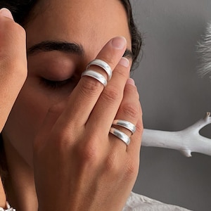 Minimale ring met dubbele band, antiekzilveren vingermanchet, verstelbare knokkelring, elke dag stapelbare ring, open ring met twee lijnen, cadeau voor haar