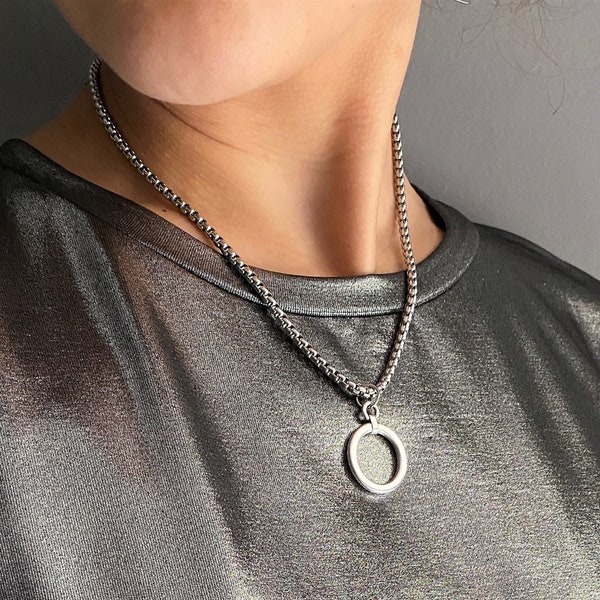 Collier chaîne en argent avec joint torique, pendentif cercle chaîne en acier inoxydable, collier rond chaîne courte minimal, collier géométrique minimal, cadeau