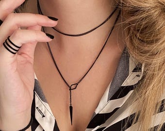 Adjustable Lariat Black Necklace• Pointy Lightweight Womens Necklace• Sharp Pendant Necklace• Gift for Her• Spike Charm Necklace AnAngelsHug