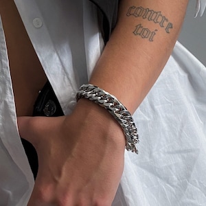 Stainless Steel Miami Cuban Link Bracelet• Chunky Solid Chain Bracelet• Shiny Silver Statement Bracelet• Curb Chain Bracelet by AnAngelsHug