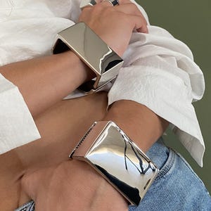 SALE! Shiny Extra Wide Contemporary Bracelet• Chunky Rectangle Matte Cuff• Silver Geo Massive Cuff• Statement Oversized  Cuff by AnAngelsHug