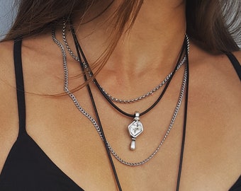 NEWME Anchor Charms Leather Chain Necklace For Christmas Handmade Jewelry Kraftpaper Box Gifts