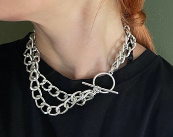 Double Aluminum Curb Chain Choker• Extra Lightweight Edgy Chunky Choker• Silver Statement Large Chain Necklace by AnAngelsHug• Gift for Her