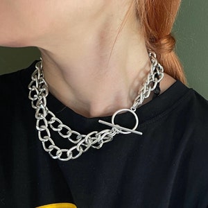 Double Aluminum Curb Chain Choker• Extra Lightweight Necklace• Silver Rock Style Statement Curb Chain Choker by AnAngelsHug• Gift for Her