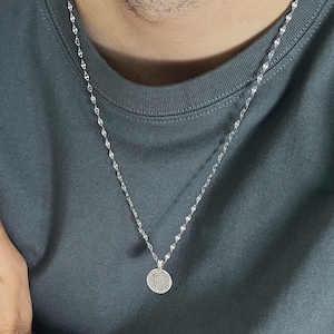 Phaistos Coin Chain Pendant• Men&#39;s Ancient Disc Necklace• Unisex Coin Pendant• Rock Style Coin Necklace• by AnAngelsHug• Men&#39;s Gift