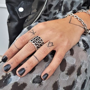Antique Silver Triple Chain Ring• Bold Adjustable Womens Statement Ring• Link Chains Open Ring• Curb Chain Ring• by AnAngelsHug