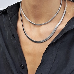 Platt rostfritt stål ormkedja i lager choker: Vattentätt silverhalsband