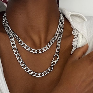 Silver Stainless Steel Minimal Chunky Cuban Chain Necklace• Oversized Womens Dog Clip Clasp Necklace• Unisex Clasp Choker by AnAngelsHug