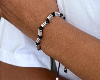 Dainty Silver Cross Beads Genuine Leather Bracelet: Adjustable Urban Style