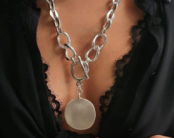 NEUE KETTE! großer geschwungener Anhänger, Silber Knebelverschluss, Silber Knebelverschluss, extra große Halskette
