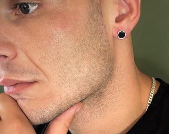 Kleine Schwarze Emaille Runde Ohrstecker: Minimalistischer Herren Schmuck