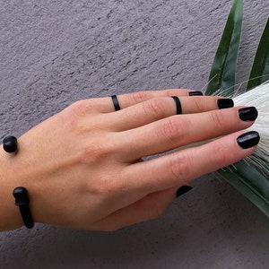 Black Band Knuckle Ring Chevalier Ring Simple Pinky Ring Flat