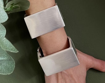 SALE Bold Matte Silver Statement Bracelet• Massive Thick Modern Bangle• Geometric Oversized Wide Cuff Bracelet by AnAngelsHug• Gift for Her